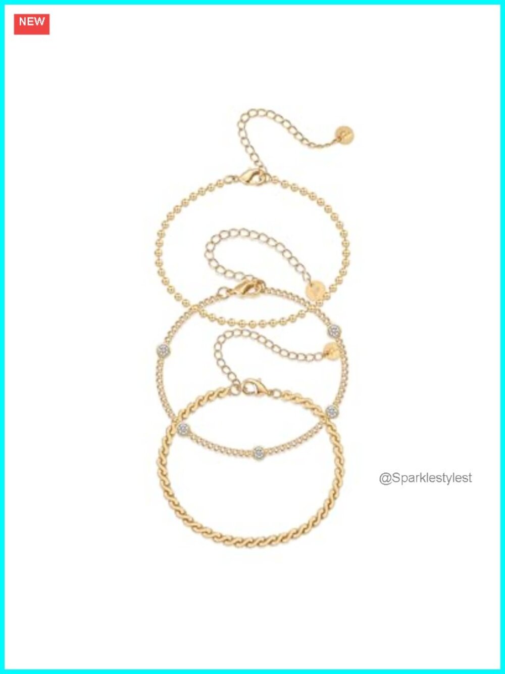18K Gold Plated Chain Bracelet Pack for Women Stackable Paperclip Snake Rope